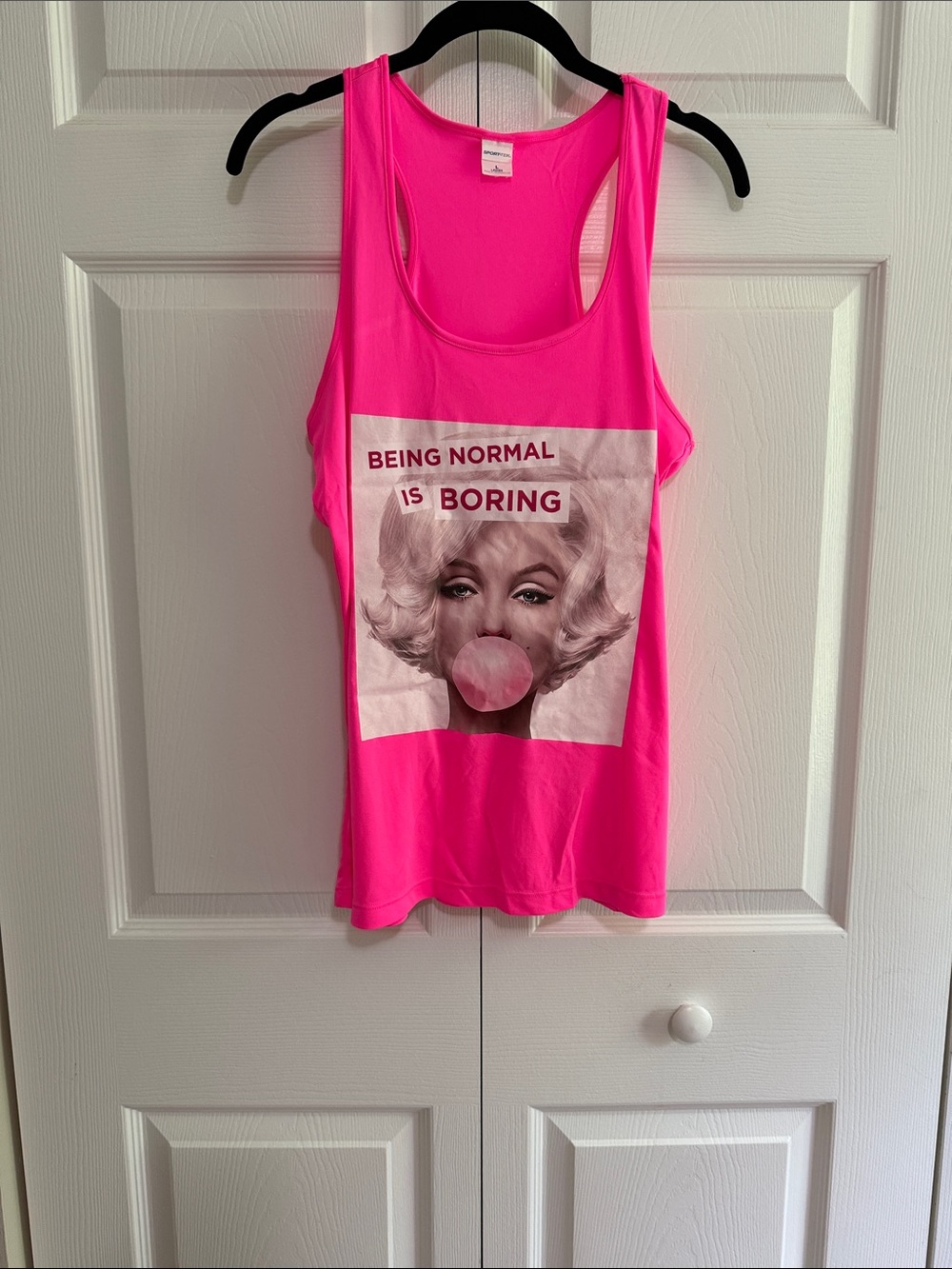 Sport-Tek Neon Pink Graphic Racerback Tank - "Being Normal Is Boring"